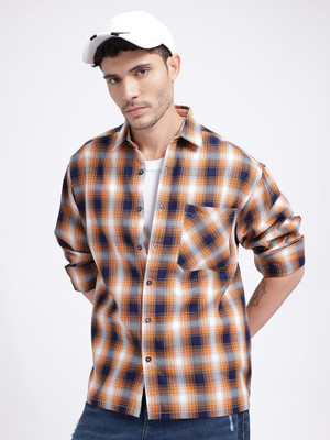 Glitchez Men Checkered Casual Blue Shirt