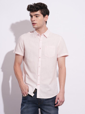 BEING HUMAN Men Solid Casual Pink Shirt