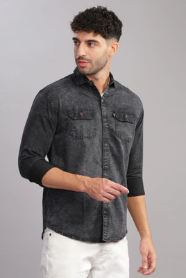 AIA FAB Men Washed Casual Black Shirt