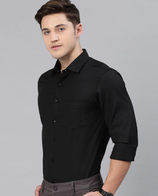 Elanpro Men Solid Casual Black Shirt