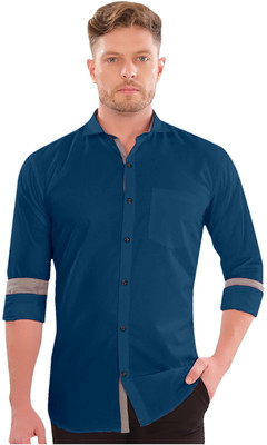 LOOKMARK Men Solid Casual Dark Blue Shirt