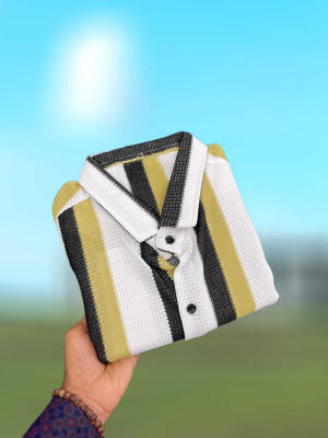 New4u creation Men Self Design Casual Yellow Shirt