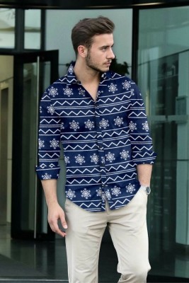 SRIGAA Men Printed Casual Blue Shirt