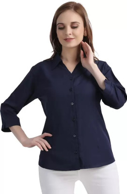 Prieto Women Solid Casual Blue Shirt