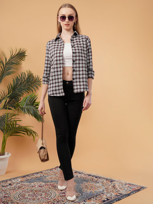 swaggish Women Checkered Casual Black Shirt