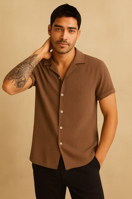 Vogaan Men Self Design Casual Brown Shirt