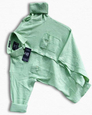 N AND J Men Self Design Casual Light Green Shirt