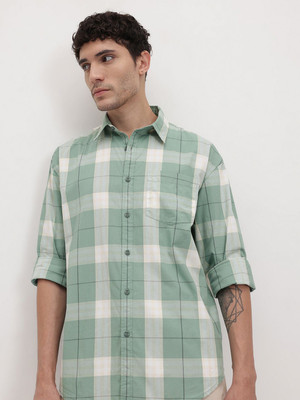 Roadster Men Checkered Casual Green Shirt
