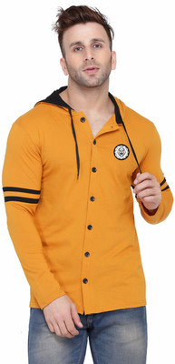 GEUM Men Solid Casual Yellow Shirt