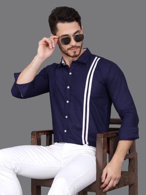 GAZZY CREATION Men Striped Casual Blue Shirt