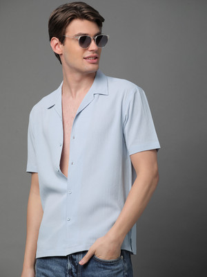 Voroxy Men Solid Casual Light Blue Shirt