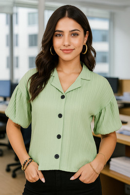 Dressberry Women Solid Casual Light Green Shirt