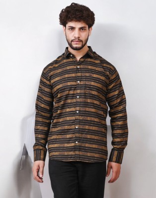 CIOFF CREATION Men Striped Casual Brown, Black Shirt