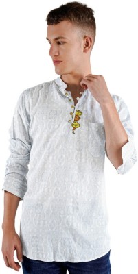 french crown Men Printed, Solid Casual White, Grey Shirt