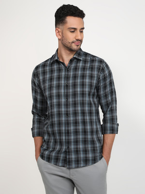 PARK AVENUE Men Checkered Casual Black Shirt