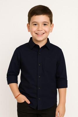 jabak creation Boys Solid Casual Dark Blue Shirt