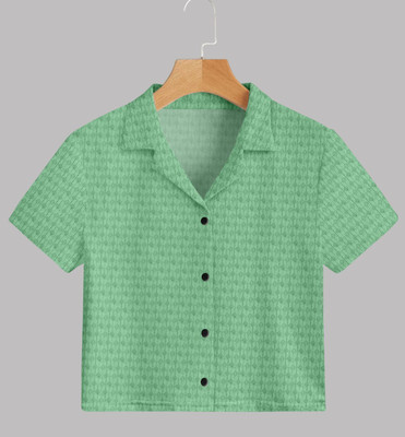 dream believe fashion Women Self Design Casual Green Shirt