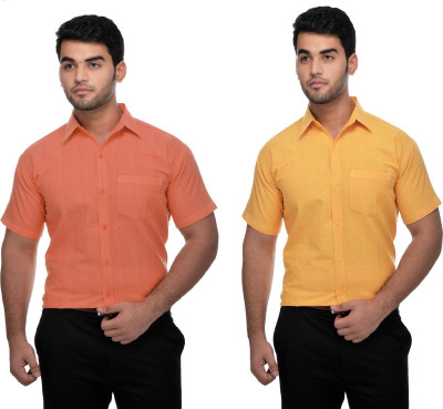 DESHBANDHU KHADI Men Solid Formal Orange Shirt(Pack of 2)