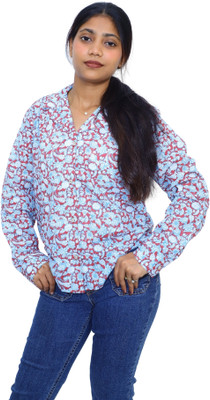 RETRORISE Women Printed Casual Light Blue Shirt