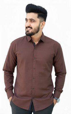 TeeTrail Men Solid Casual Brown Shirt