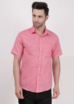 MSF Men Self Design Casual Pink Shirt