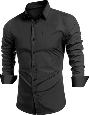 HOC Men Solid Casual Black Shirt