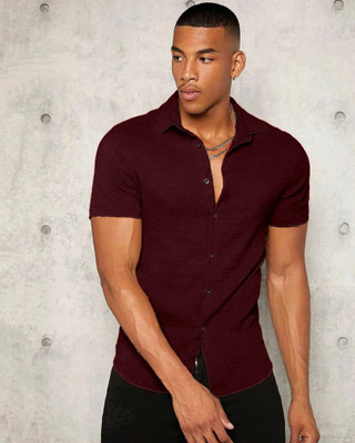 DVILLA ENTERPRISE Men Self Design Casual Maroon Shirt