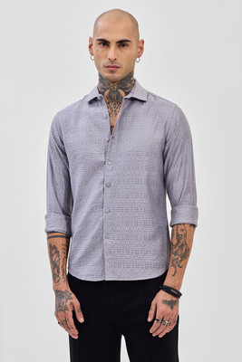 Snitch Men Self Design Casual Grey Shirt