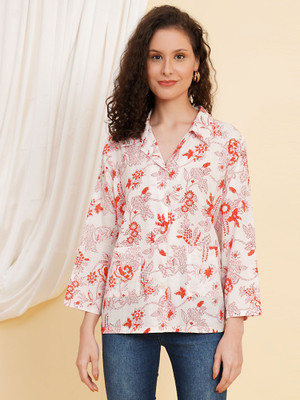 Yash Gallery Women Floral Print Casual Red, White Shirt