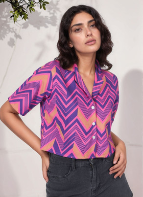 FashFun Women Printed Casual Purple Shirt