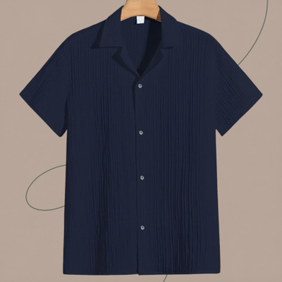 Jenil Fashion Men Self Design Casual Dark Blue Shirt