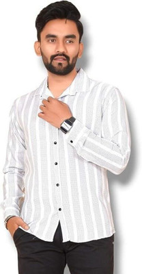 VIHANI Men Striped Casual White Shirt