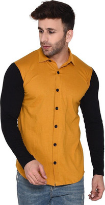 Trendfull Men Color Block Casual Black, Yellow Shirt