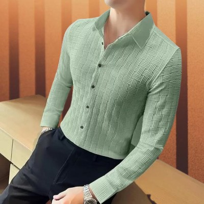 DEARISE Men Self Design Casual Light Green Shirt