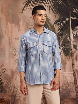 Sangria Men Striped Casual Blue Shirt