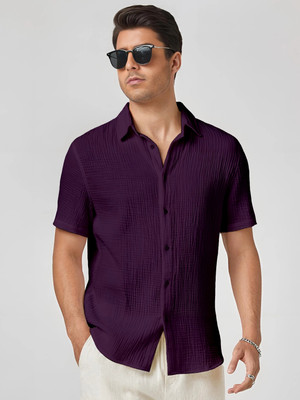Cloth Factory Men Self Design Casual Purple Shirt