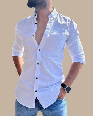 feshopee Men Solid Casual White Shirt