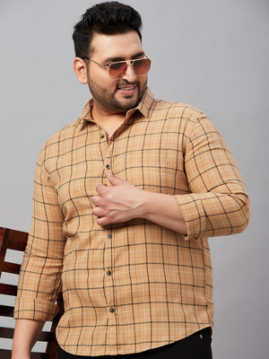 SHOWOFFFF Men Checkered Casual Beige Shirt