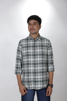 Cambay Men Checkered Casual Green, White Shirt
