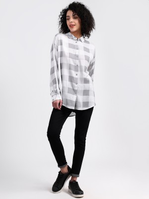 Pret By Kefi Women Checkered Casual Grey, White Shirt