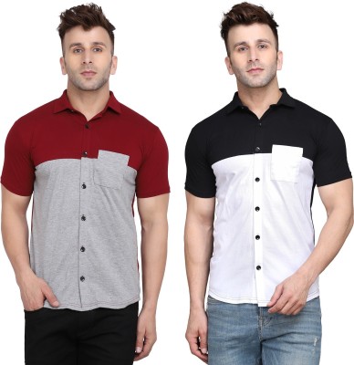 Money Leaf Men Solid Casual Multicolor Shirt(Pack of 2)