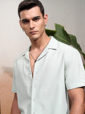 HIGHLANDER Men Self Design Casual Green Shirt