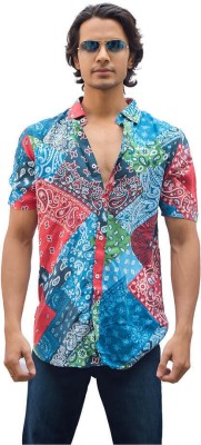 Le Milieu Men Printed Casual Blue, Red Shirt