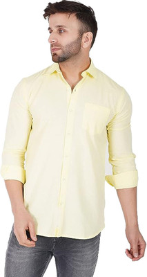 FAVNIC Men Solid Casual Yellow Shirt