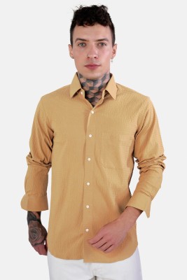 french crown Men Self Design Casual Yellow Shirt