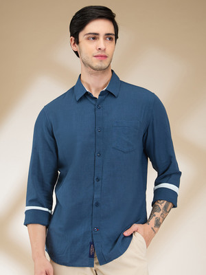 BEING HUMAN Men Solid Casual Blue Shirt
