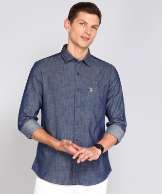 U.S. Polo Assn. Denim Co. Men Self Design Casual Blue Shirt