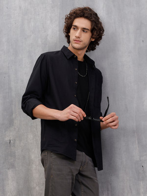 WROGN Men Solid Casual Black Shirt