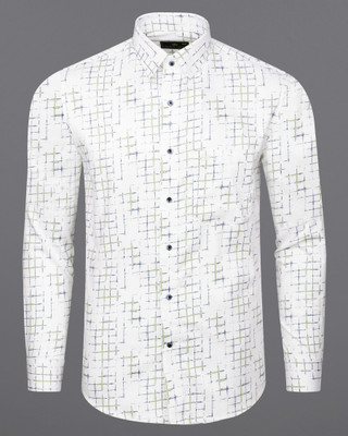 french crown Men Printed Casual White, Green, Blue Shirt