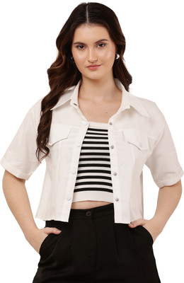 BORSEDIANA Women Solid Party White Shirt
